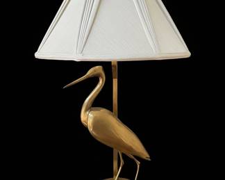 Brass Heron Table Lamp - Hollywood Regency / Art Deco Style