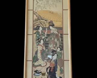 Japanese Woodblock Print of Women with Umbrella by Kitagawa Utamaro (Reproduction)