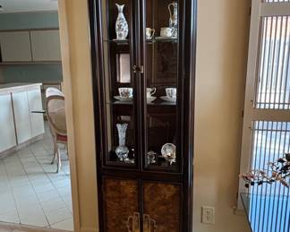 Drexel Heritage Chinoiserie Display Cabinet with Burl Wood Doors
