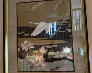 Pair of Vintage Turner Swan and Lotus Lithographs