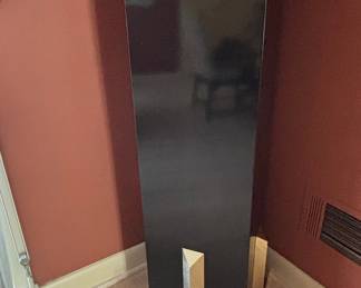 Postmodern Black Lacquer Pedestal with Brass Accents and Geometric Detail