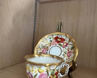 Vintage Hammersley Queen Anne Floral Teacup and Saucer Set with Gilt Trim