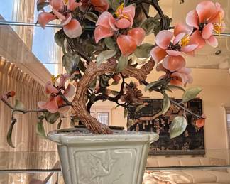 Vintage Chinese Jade Glass Bonsai Tree