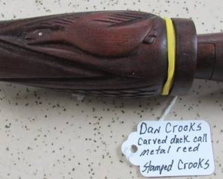 Dan Crooks Carved Duck Call - Metal Reed - Marked Crooks
