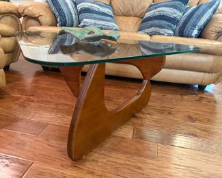 MCM folding wood & glass abstract coffee table