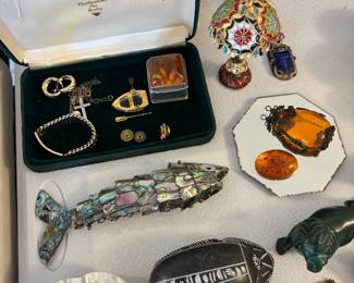 Sterling pill box with amber top and plenty more!