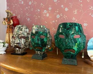 Malachite masks made in Mexico 