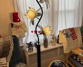 70" tall vintage floral lotus lamp