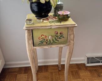 Painted Side Table and Wedgewood Ceramics