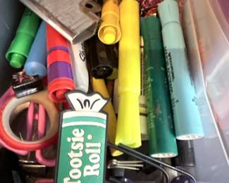 Assorted Craft and Office Supplies with Tootsie Roll Memorabilia