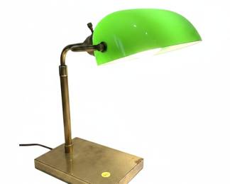 Vintage Brass Banker's Lamp with Green Glass Shade