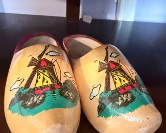 Painted Wooden Clogs with Windmill Scene