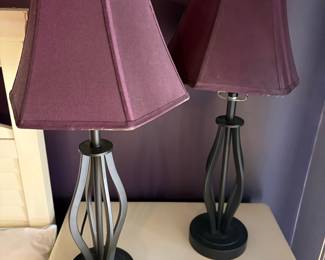 Pair of Purple Fabric Bell Table Lamps with Twisted Spindle Base