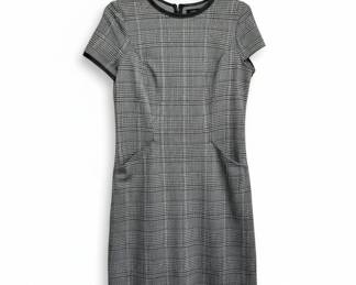 Women's Plaid Sheath Dress with Faux Leather Trim