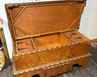 Vintage Carved Cedar Chest with Drawers
