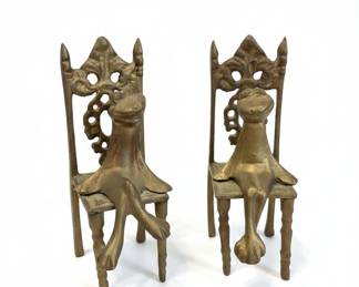 Pair of Brass Frogs Sitting on Chairs