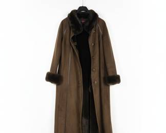 Women's Faux Suede and Fur Lined Long Coat