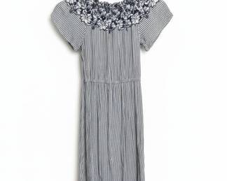 Women's Striped Off-the-Shoulder Dress with Floral Embroidery