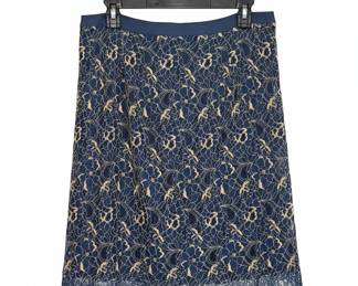 Navy Floral Lace Midi Skirt