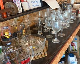 Assorted Glassware Lot with Collectible Mugs (Bud Light, Yukon Jack) and Cut Glass Bowl