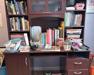 Dark Cherry Finish Computer Desk with Hutch and Bookshelves