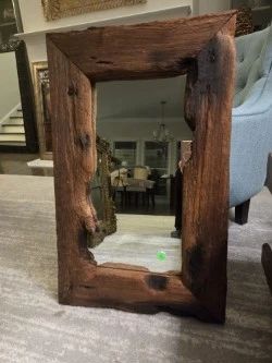 Handmade designer rough wood mirror
