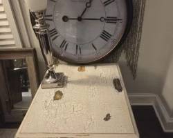 Shabby Chic table with drawer, lamp and clock