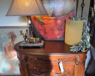 Gorgeous console with Moose lamp and artwork