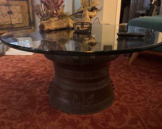 Rain Drum base: 18”H x 24" Diameter | Glass Top 38" Diameter | Red Italian Rug: 8'6'' x 9'9''