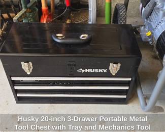 Husky inch Drawer Portable Metal Tool Chest with Tray and Mechanics Tool Set
