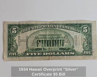 Hawaii Overprint Silver Certificate $5 Bill 