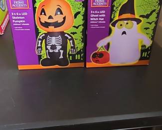 Home Accents ft in LED Airblown Inflatable Skeleton Pumpkin and Ghost with Witch Hat Set