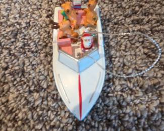 Christmas Ornament  Speedboat with Reindeer and Santa