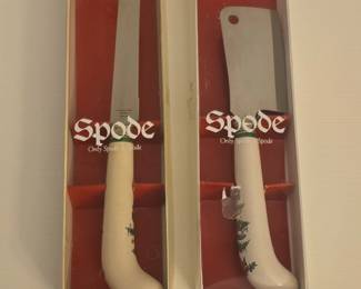 Spode Christmas Tree Cheese Knife and Cleaver Set