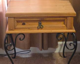 Wrought Iron Side Table with Woodcraft Top