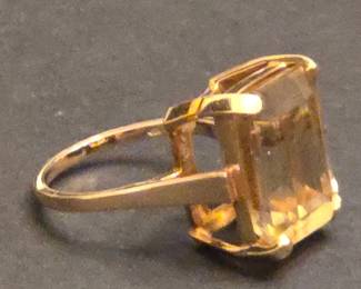 14k Gold Ring with EmeraldCut Smoky Quartz second image