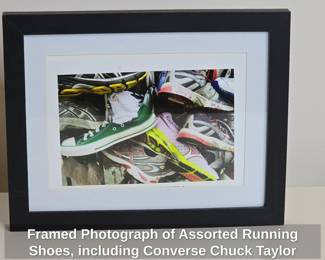 Framed Photograph of Assorted Running Shoes, including Converse Chuck Taylor