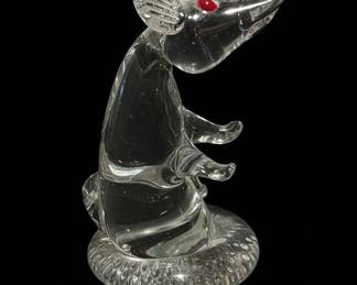 Hand Blown Glass Mouse Figurine with Red Eyes and Nose