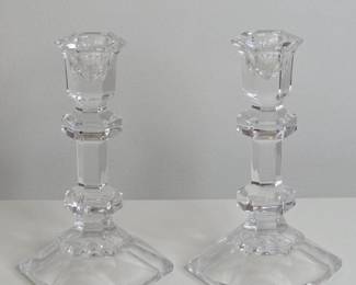 Crystal Glass Candlestick Holders Pair