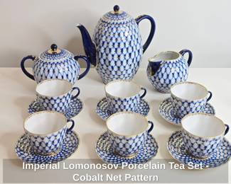 Imperial Lomonosov Porcelain Tea Set  Cobalt Net Pattern third image