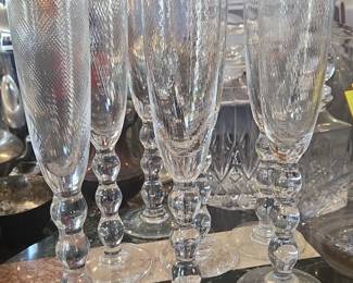 Crystal Champagne Flutes with Triple Knop Stem