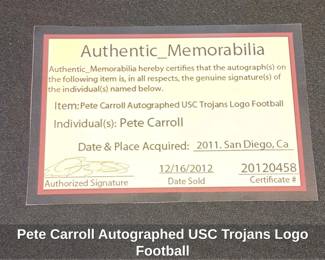 Pete Carroll Autographed USC Trojans Logo Football second image