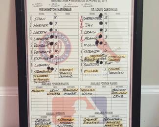 St. Louis Cardinals at Washington Nationals Game Day Lineup Card