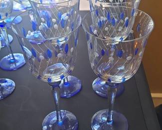 Set of Vintage Blue and White Swirl Pattern Wine Glasses