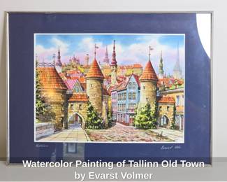 Watercolor Painting of Tallinn Old Town by Evarst Volmer
