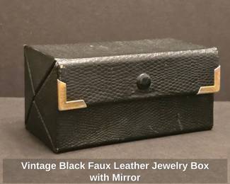 Vintage Black Faux Leather Jewelry Box with Mirror