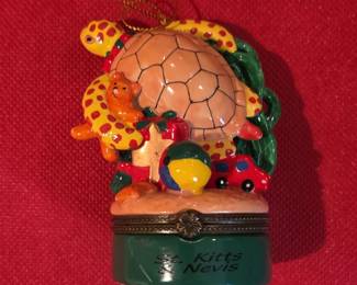 St. Kitts  Nevis Turtle and Beach Themed Hinged Trinket Box Ornament