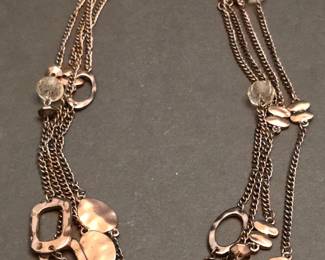 MultiStrand Mixed Charm Necklace with Copper and Rose Gold Tones