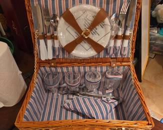 Wicker Picnic Basket Set with Glasses and Utensils second image