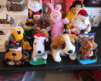 Animated Christmas Plush Toys Collection, including Snoopy, St. Bernard, Reindeer, and A Christmas Story characters